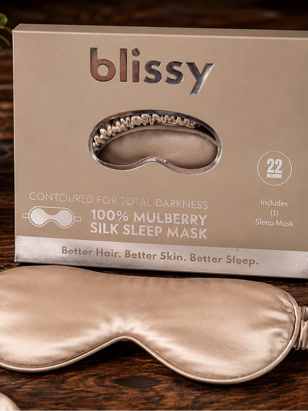 Blissy 100% Mulberry Silk Sleep Mask in Champagne. New
